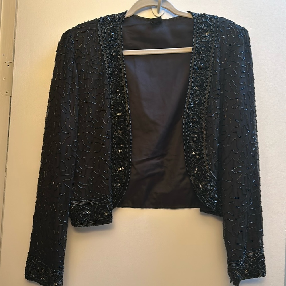 Vintage Beaded 100%Silk Cropped Bolero Blazer